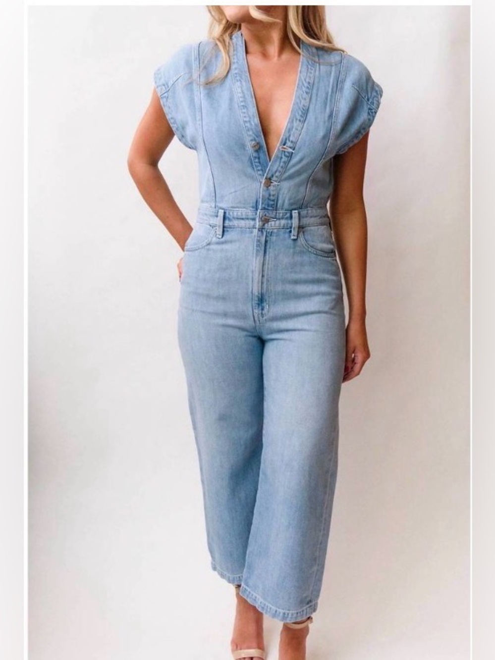 ETICA CELESTINE ETHICALLY MADE DENIM JUMPSUIT ONSIE WIDE BLUE WASH LEG SZ MEDIUM